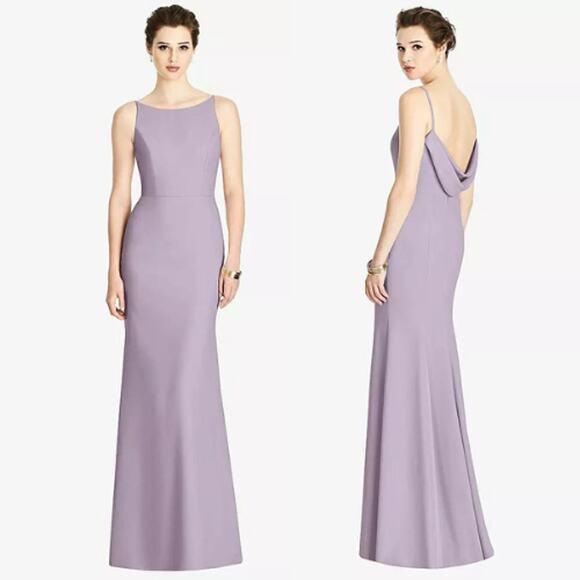 Dessy Group Bateau Neck Open Cowl Back Trumpet Gown in French Truffle Size 6R - Picture 1 of 14